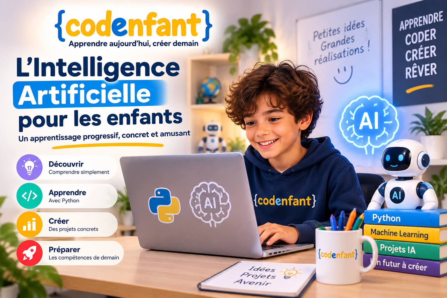 Enfant découvrant l’intelligence artificielle et Python avec CodEnfant