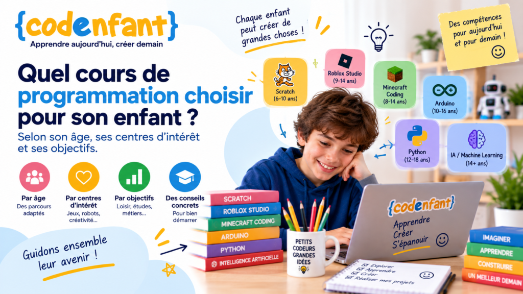 Enfant choisissant un parcours de programmation adapté à son âge et à ses centres d’intérêt avec CodEnfant