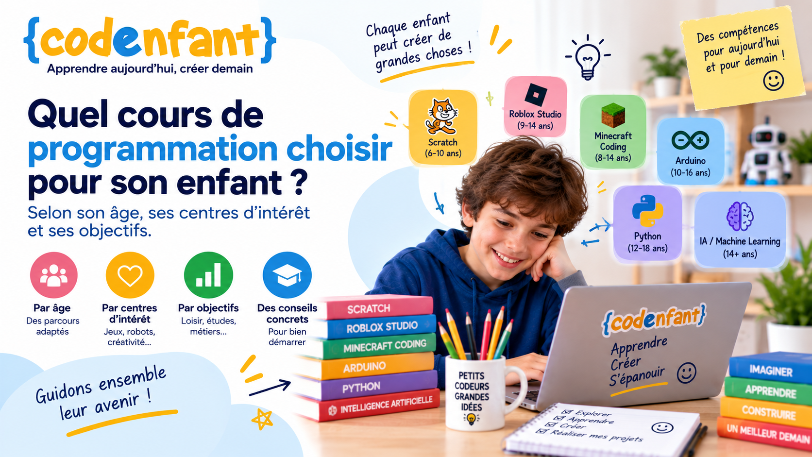 Enfant choisissant un parcours de programmation adapté à son âge et à ses centres d’intérêt avec CodEnfant