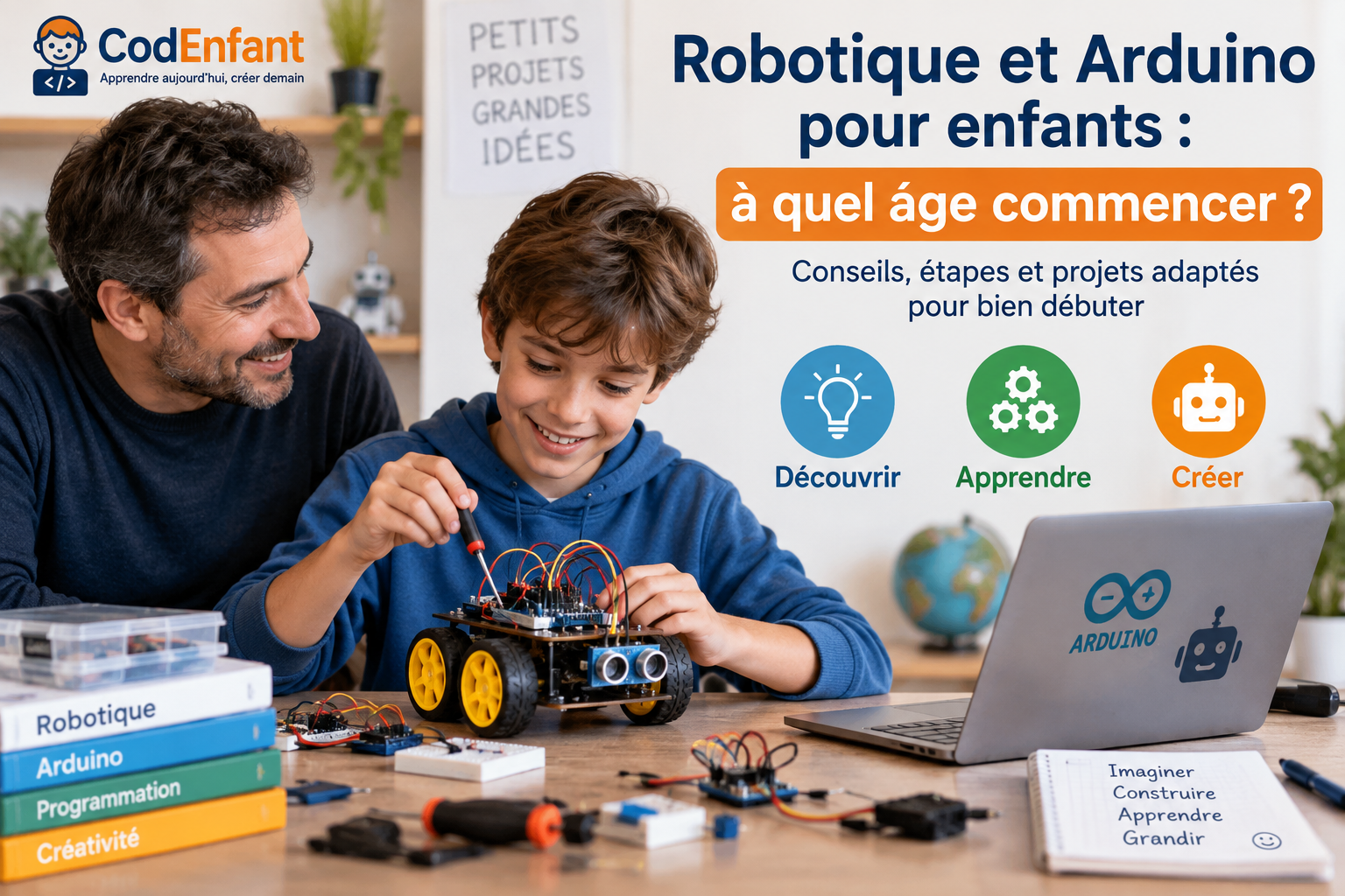 Enfant apprenant la robotique Arduino
